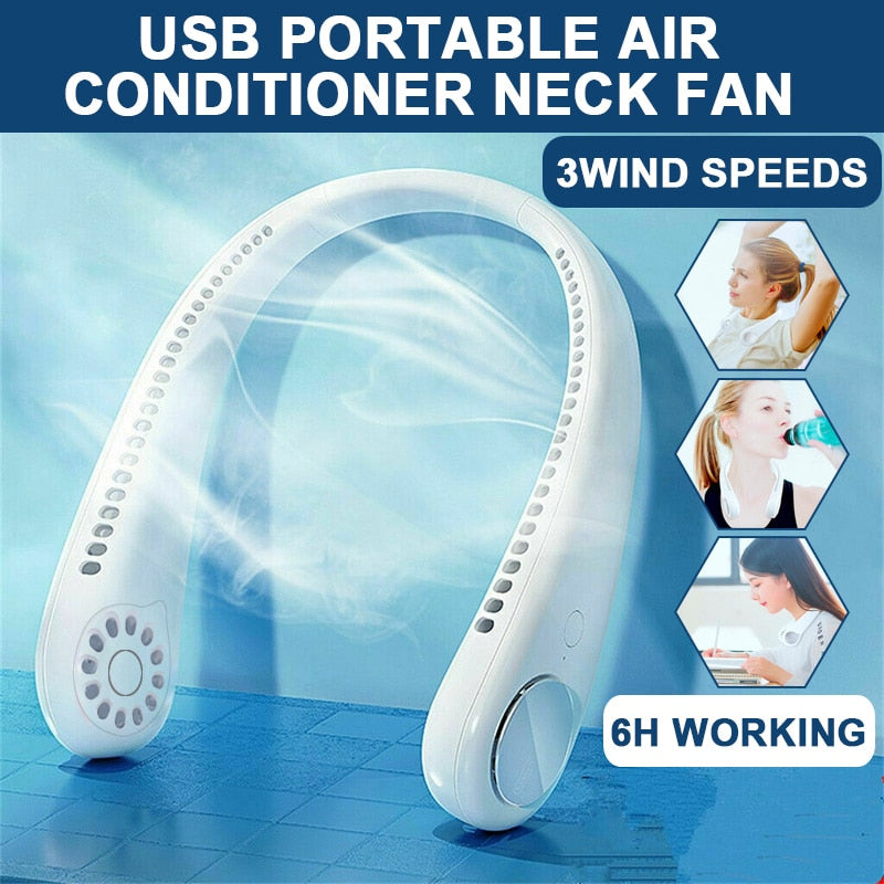 Mini Portable 2 In 1 USB Air Cooler Mini Electric Air Conditioner Neck Fan NEW